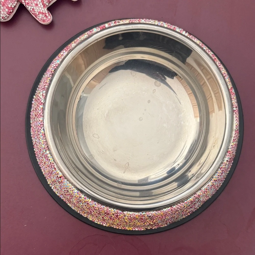 Rhinestone Pink & Silver Doggie Bowl and Rhinwstone Keychain